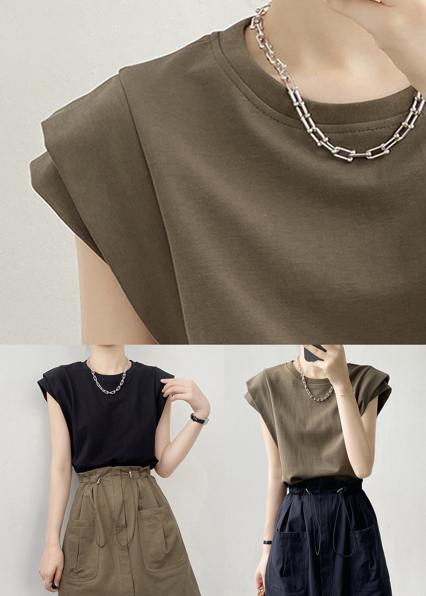 O Cotton Solid Summer T Black Neck Shirts