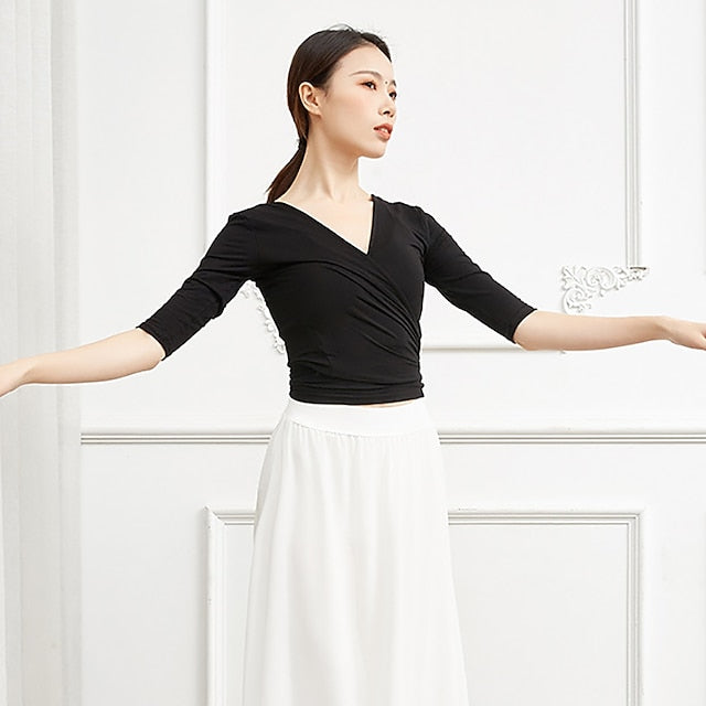 Breathable Ballet Top Ruching Bandage Solid Women's
