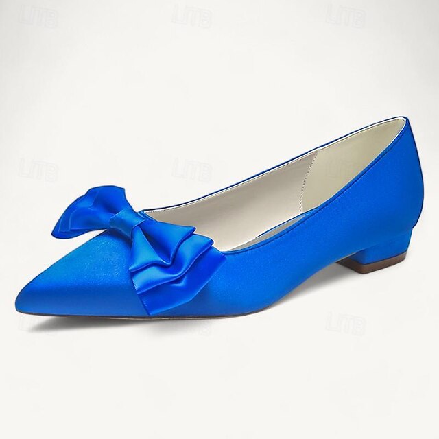 Low Party Women's Pointed Flats Heel Bowknot Shoes Wedding