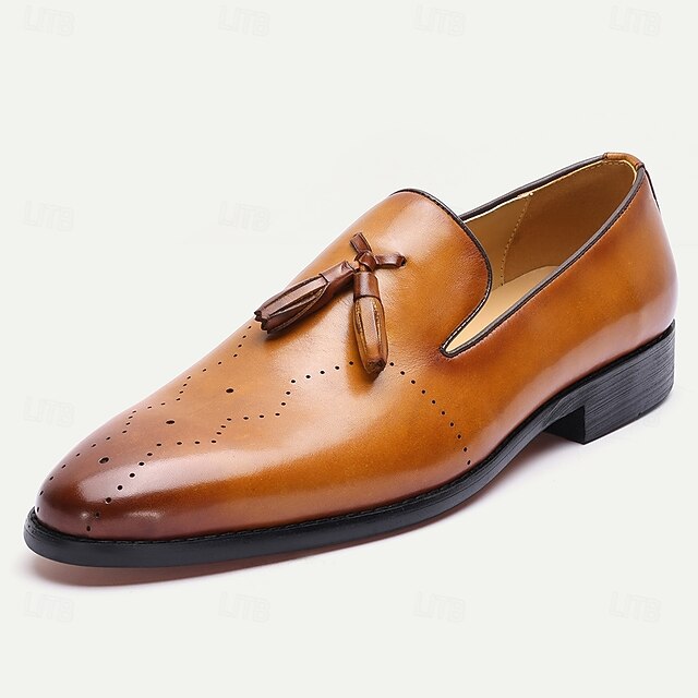 Loafers – Classic Light Brown Men's Tassel Leather