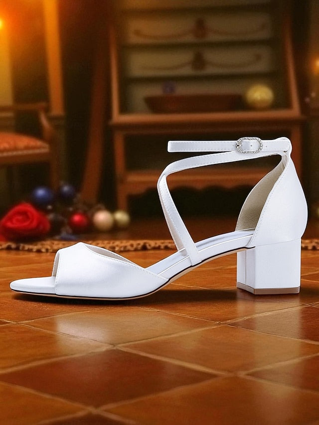 with Heel Satin - Block Ankle Sandals Women's Strap Elegant