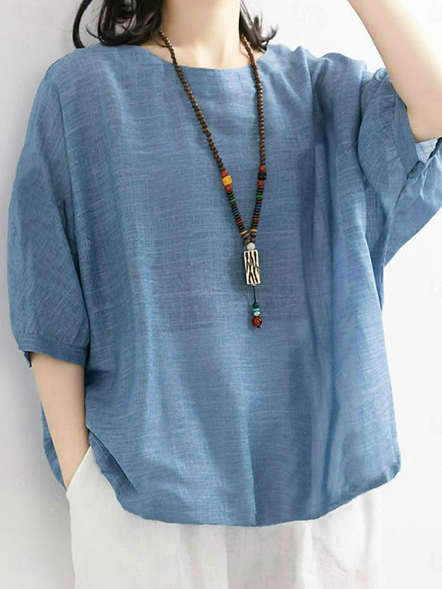 Women's Shirt Solid Color Stylish Casual 3/4 Length Sleeve