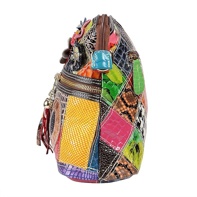 Bag Bohemian Shoulder - Women's Leather Patchwork Colorful