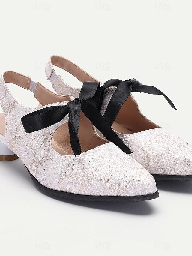 with Heels Slingback Vintage Lace Women's - Bow Elegant