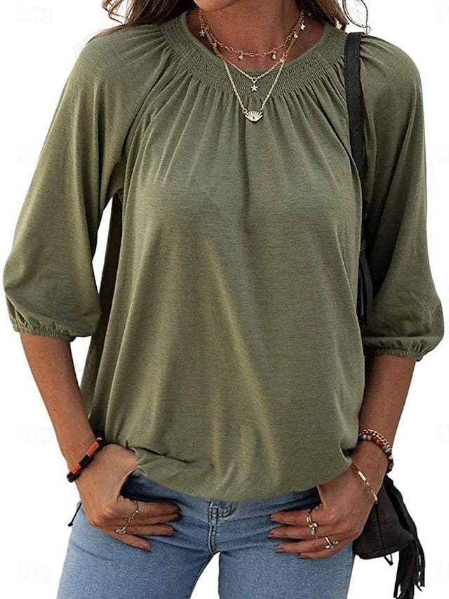 Women's T Shirt Plain Fashion Modern 3/4 Length Sleeve Crew