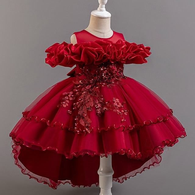 Girls' Short Kids Wedding Flower Dress Party Sleeve Floral