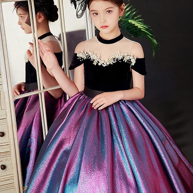 Girls' Party Sleeve Short Solid Color Dress Kids