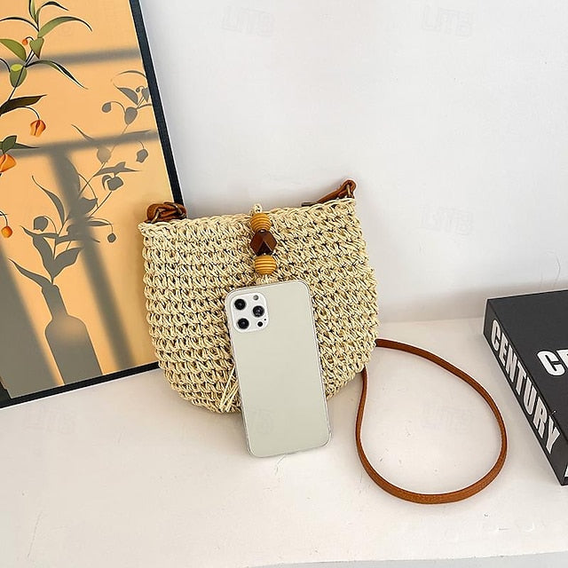 Straw Boho Handbag Women's Tassel Bag Woven – Crossbody