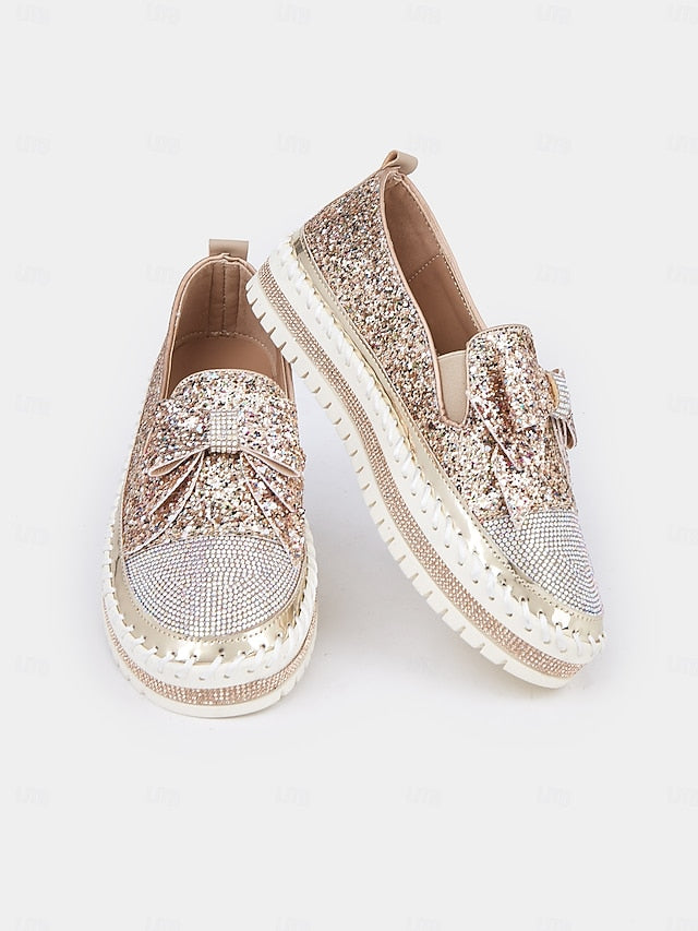Glittery Loafers Slip-On Rhinestone Women Sparkling for –