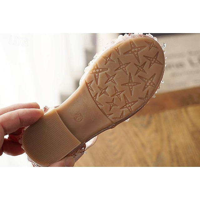 Girls' and with Girl Bow Sparkly Shoes Flower Crystal Satin