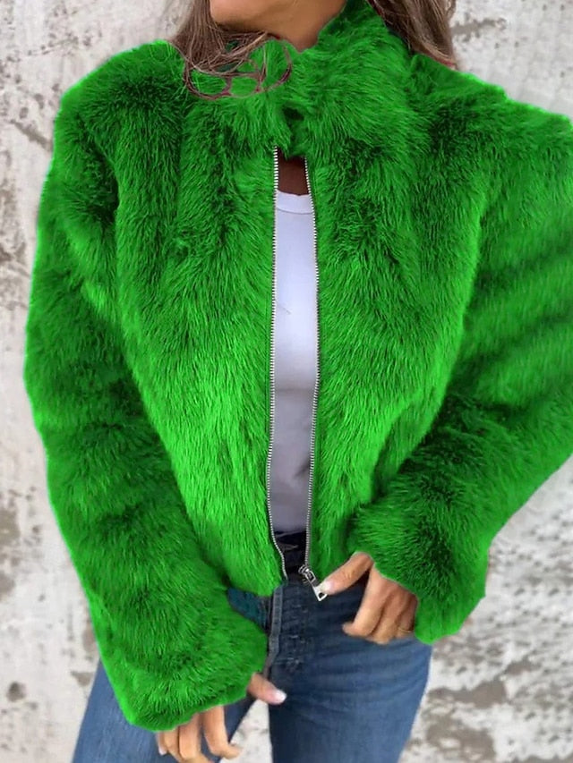 Faux Fur Zipper Warm Casual Coat Plain Breathable Women's