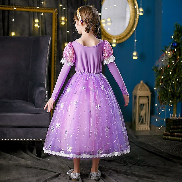 Flower Cosplay Princess Rapunzel Girl Dress Cloak