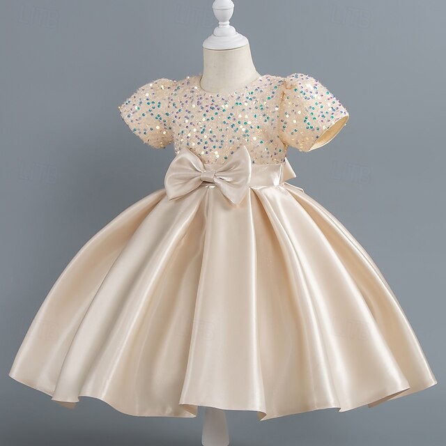 Dress Sequin Short Party Wedding Girls' Sleeve Toddler