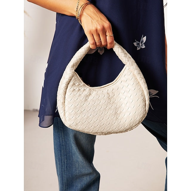 Chic Leather – Hobo Round Ivory Women's Bag Woven Elegant