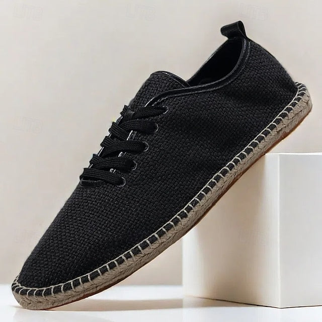 with Espadrille Rope Lace-Up Canvas Men's Shoes Jute Beige