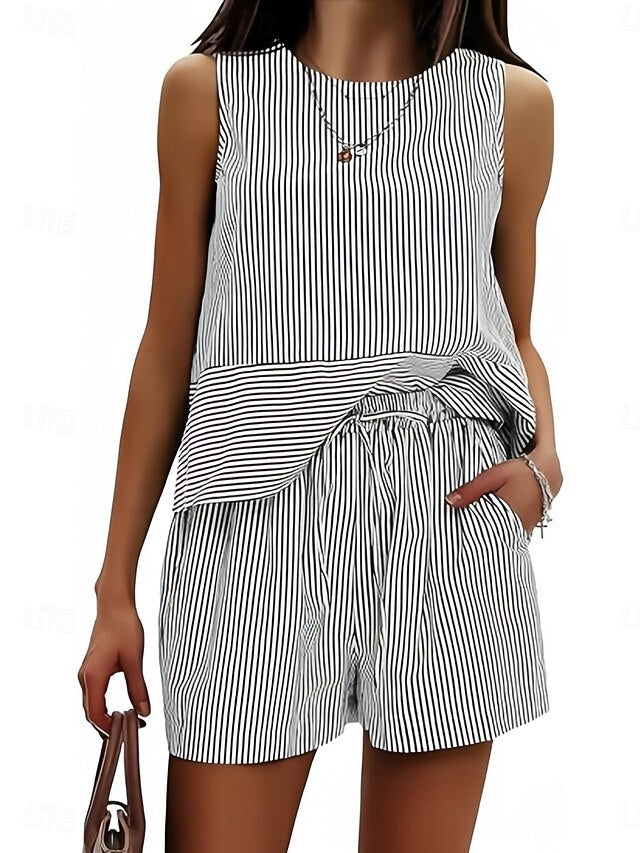 Women's Shorts Sets Bolero Top Sleeveless Round Neck