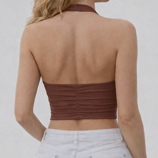 Women's Petite Athletic Tank Backless Solid Color Stylish