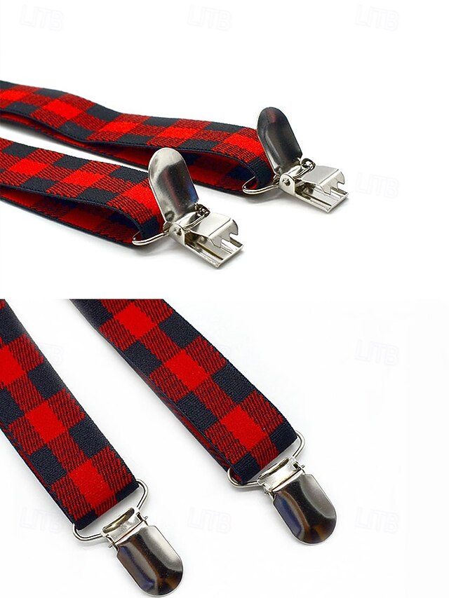 Set Tie Adjustable Bow Christmas Suspender Plaid Men's and