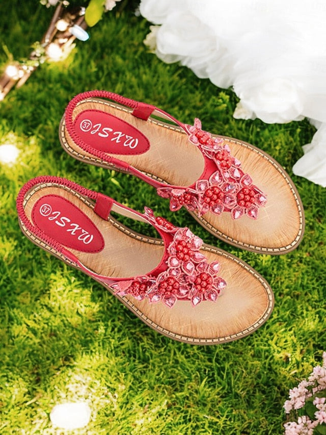 Slip-Ons with Flat Floral Comfortable Beaded Design