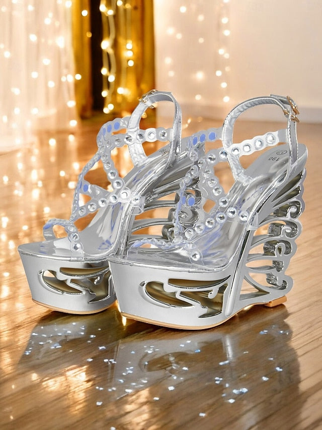 – Silver Women Rhinestone Dance Elegant Stiletto for Sandals