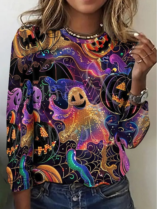 Women's T shirt Black Cat Graphic Cat Pumpkin Vintage
