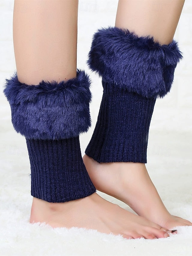 Faux Fur Boot Cuff Warmers – Cozy Knit Boot Socks with Fluffy