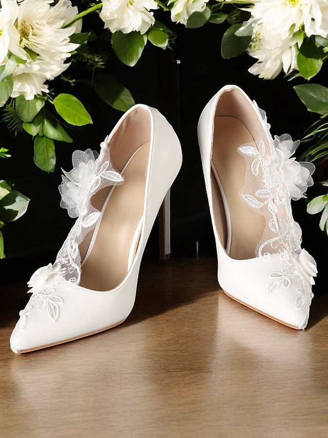 with Floral White Lace Wedding Shoes Embellishments
