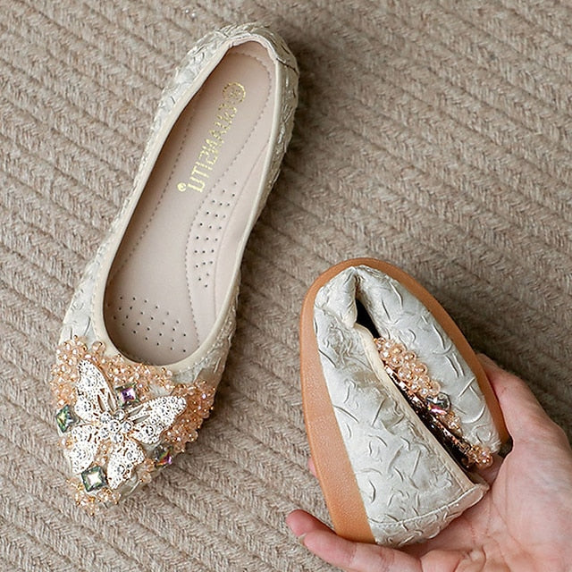 - Crystal Wedding Embellished Women's Foldable Floral Flats