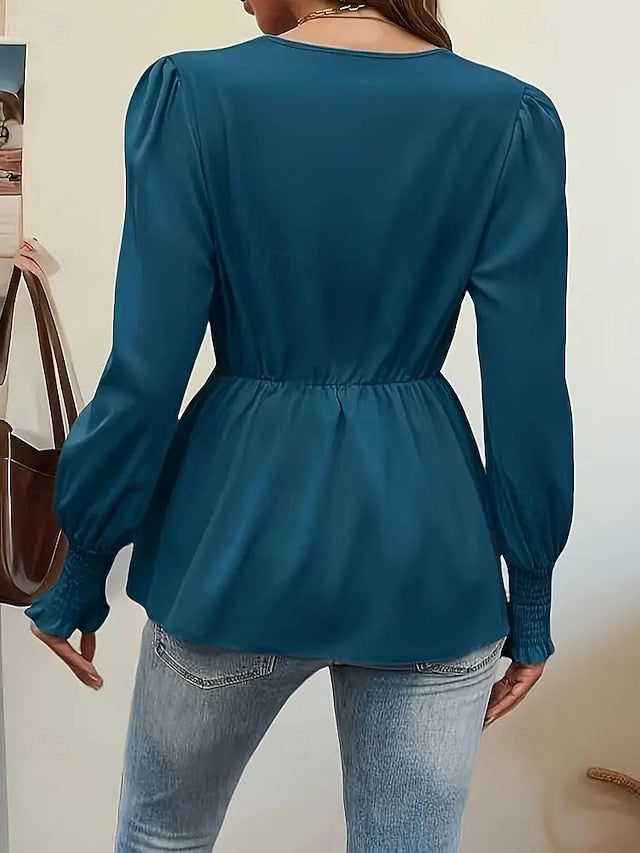 Women's Blouse Dressy Tops Ruched Lace up Tunic Solid Color