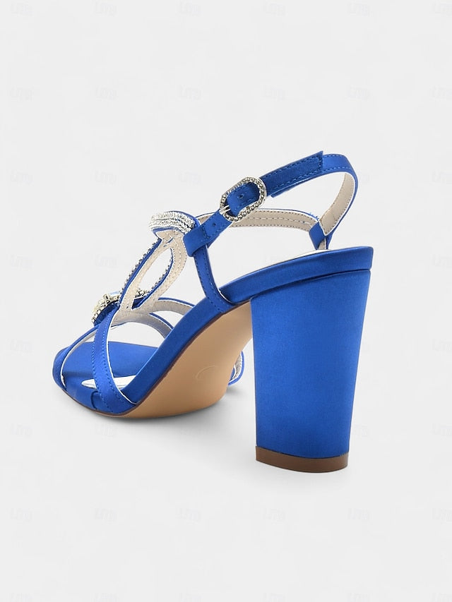 Elegant Sandals Women's Rhinestone Royal Blue Satin –