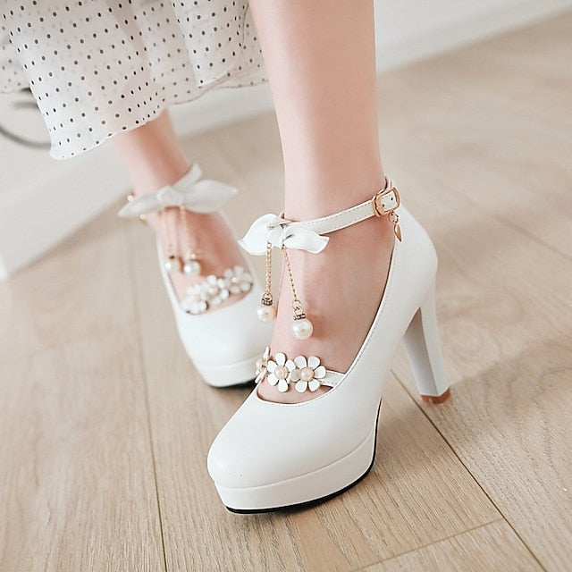White Wedding Heels Elegant â€?Platform Jane Mary Girls'
