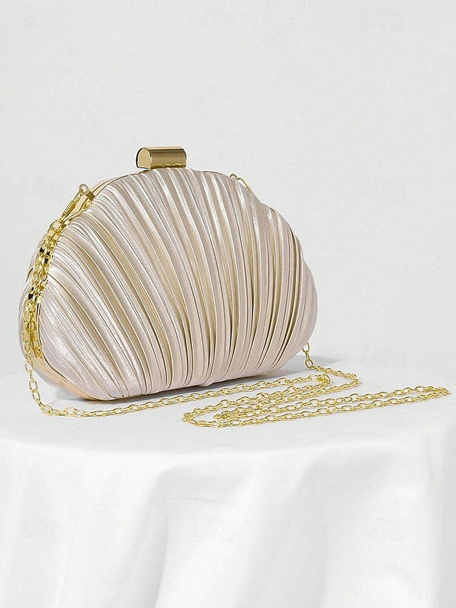 Women's Satin Clutch Shell Purse Pleated Evening