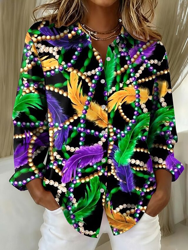 Carnival Women's Shirt Blouse Patchwork Buttons Print