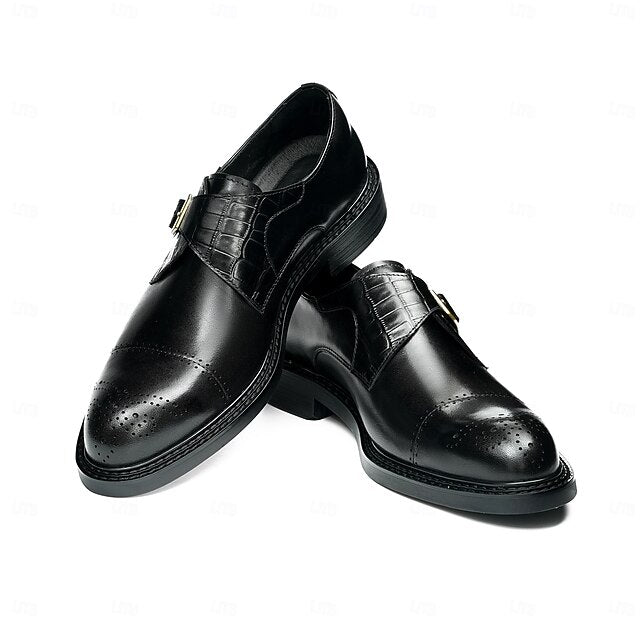 Genuine Leather Strap Men's Shoes- Black First Monk