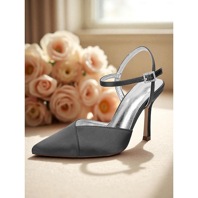 Heels Green Stiletto Women's Strap - Satin Ankle with