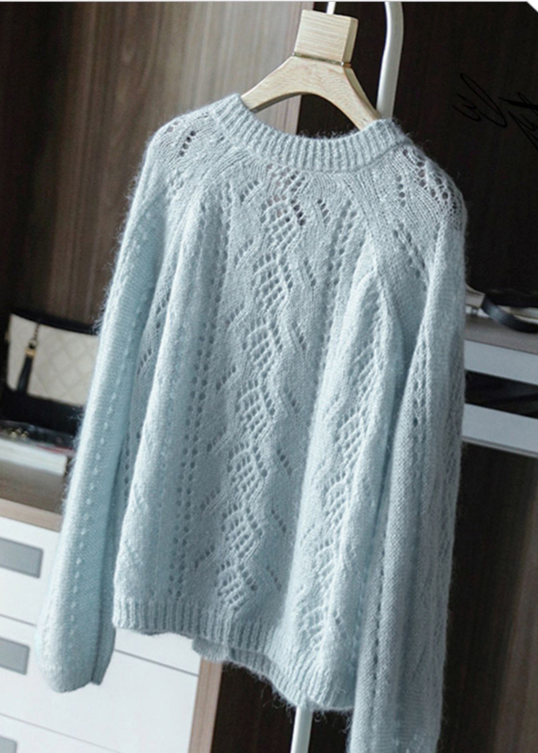 Vintage Sky Blue Oversized Chunky Knit Cardigan Spring