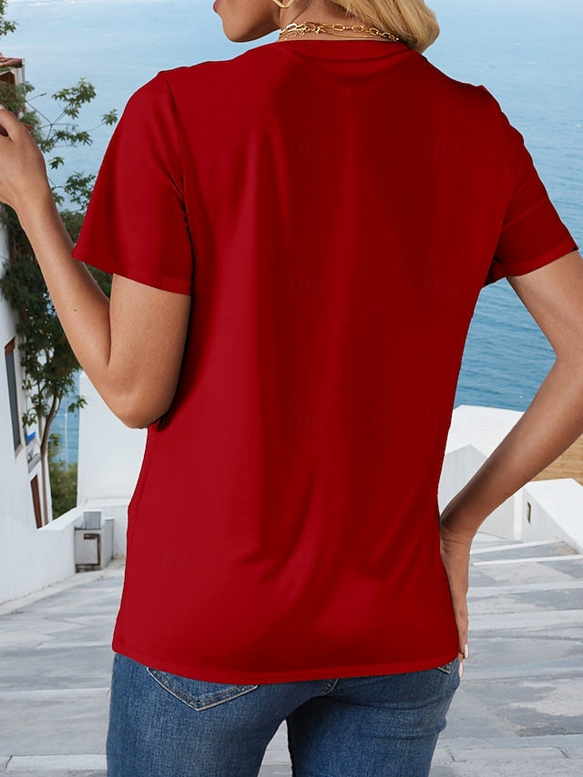 Women's T Shirt Print Graphic Letter Stylish Casual Short