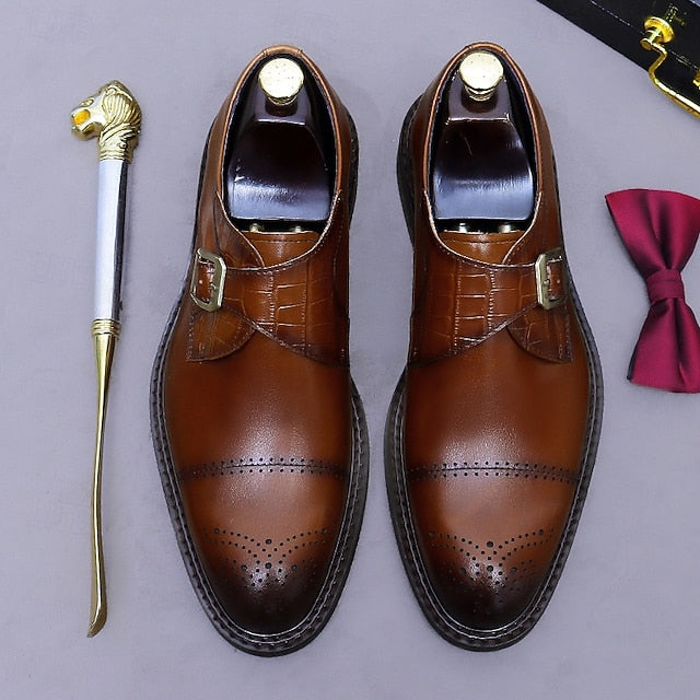 Genuine Leather Strap Men's Shoes- Black First Monk