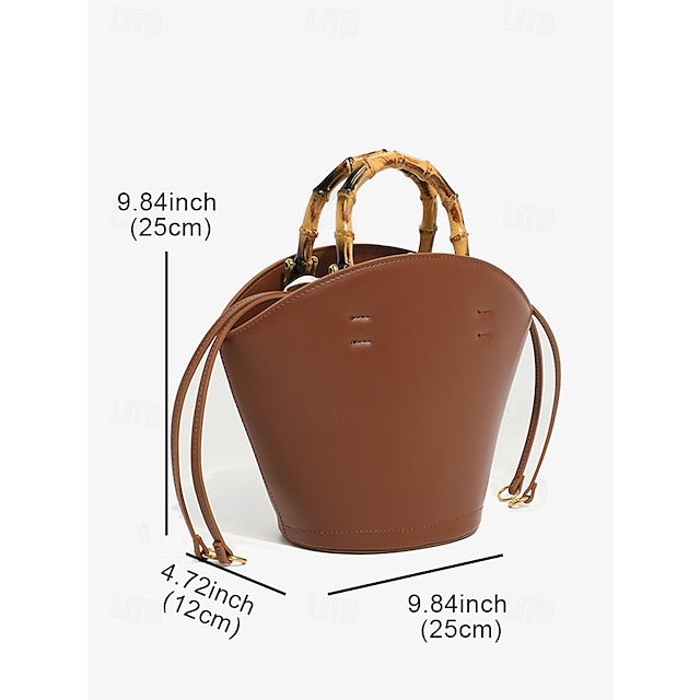 with Brown Women's Leather Bag Bucket Bamboo Handle