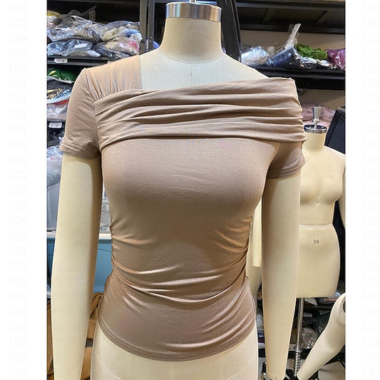 Ladies' short-sleeved, one-shoulder tops (style 2)