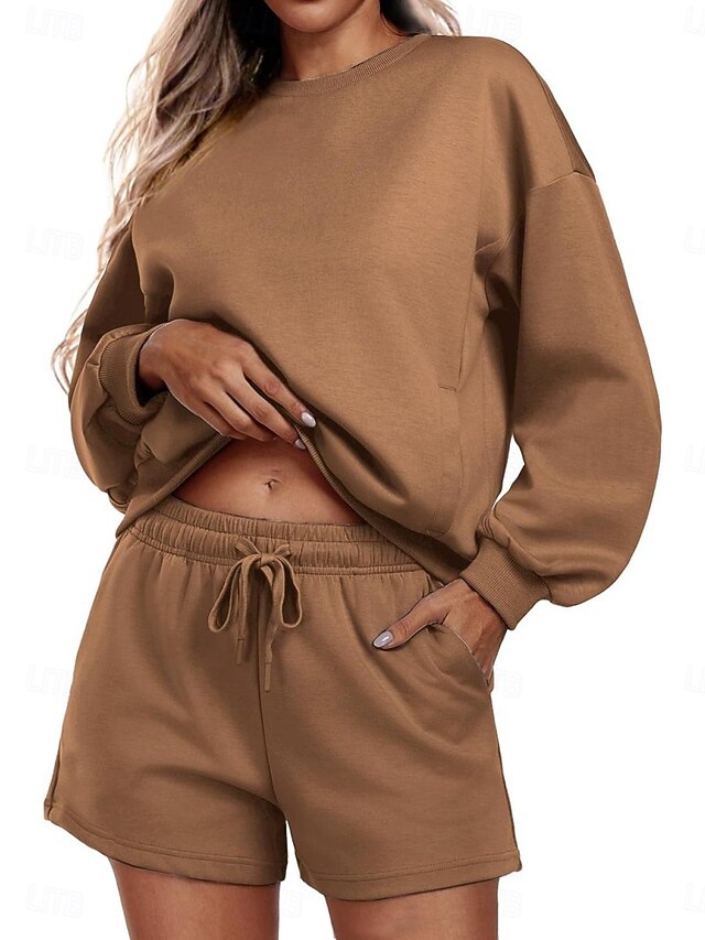 Women's Two Piece Sets Tracksuit Shorts Sets Long Sleeve