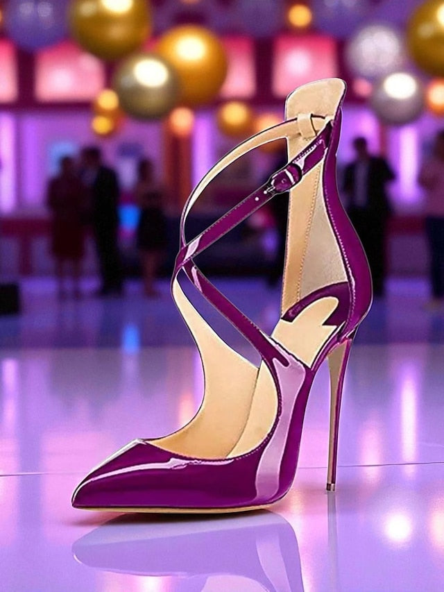 Stiletto Strappy Leather Patent Heels Purple Women's -