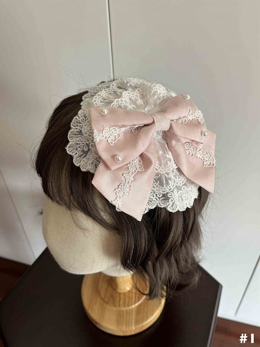 Pink White Bowknot Hairclip Floral and