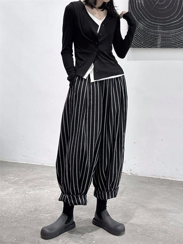 Pants Pattern Split-Joint Cool Striped Harem High-Waisted
