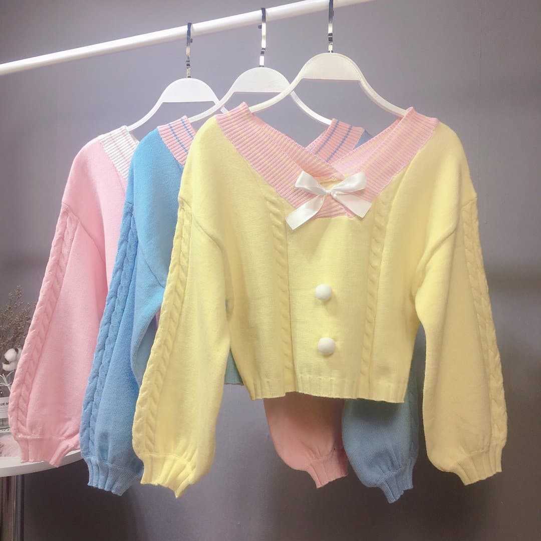 Pink/Yellow/Blue Sweet Bow Short Sweater  SP13315