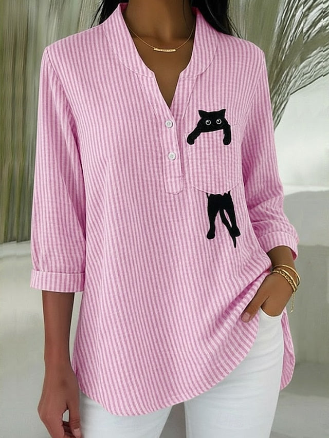 Women's Shirt Graphic Vintage Stylish Long Sleeve V Neck