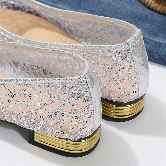 Silver Ballet Sequin Flats Elegant Women's – Mesh