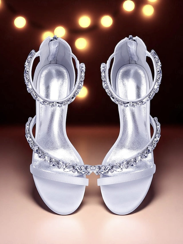 Crystal Sandals - Women's Heel Purple Block Satin