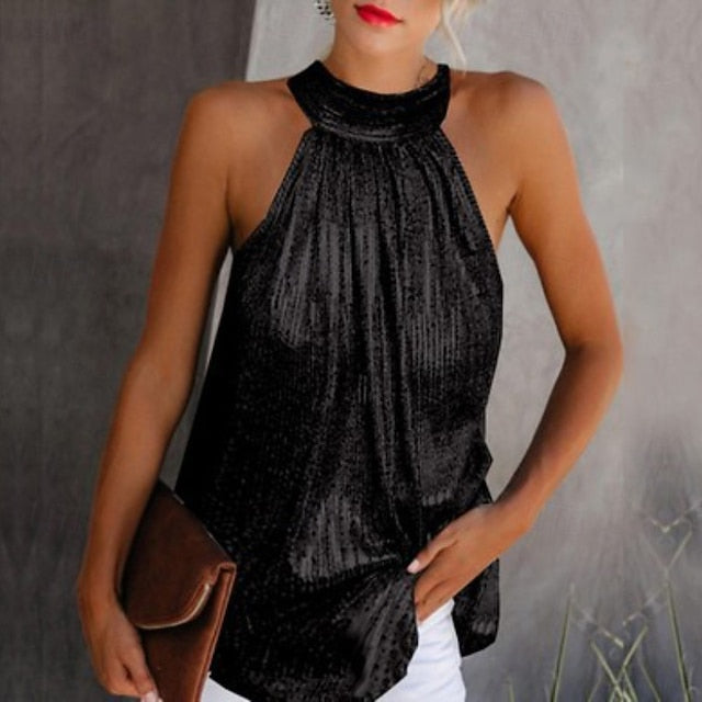 Women's T Shirt Sequins Plain Elegant Fashion Sleeveless