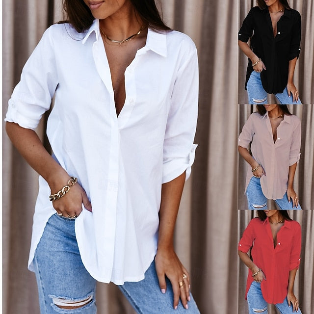 Women's Blouse Buttons Solid Color Elegant Stylish Casual